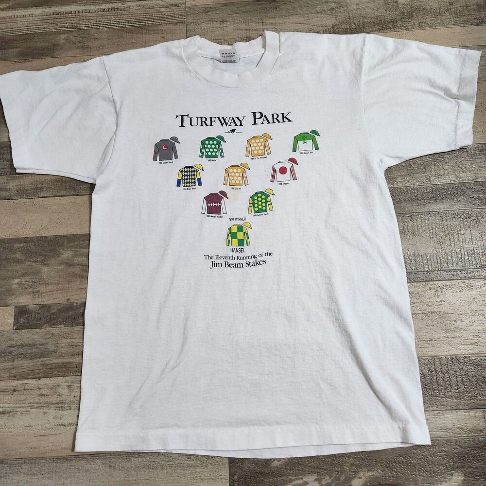 Vintage 1991 Turfway Park Jim Beam Stakes T-Shirt Hansel Single Stitch Size L
